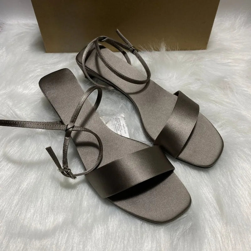 LIZAKOSHT  -  Luxury Satin Ankle Strap Low Heels Women Modern Sandals Summer Elegant Open Toe Brand Designer Large Size Female Office Shoes