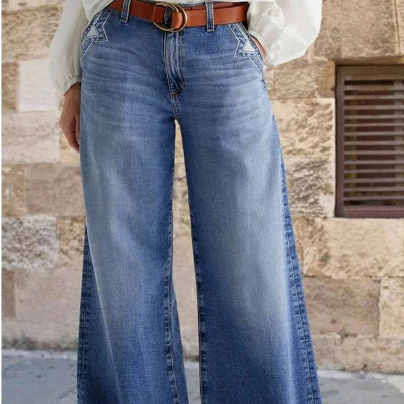 LIZAKOSHT  -  Fashion Casual Washed Wide Leg Jeans for Woman Y2k Clothes Stretchy Comfort Vintage Denim Trousers Fashion Casual