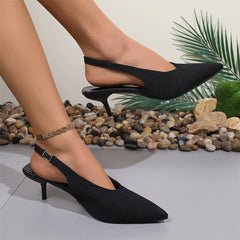 LIZAKOSHT  -  Big Size 43 Elegant Black Kitten Heels Slingback Pumps Classic Pointy Toe Slip On Office Lady Shoes Women