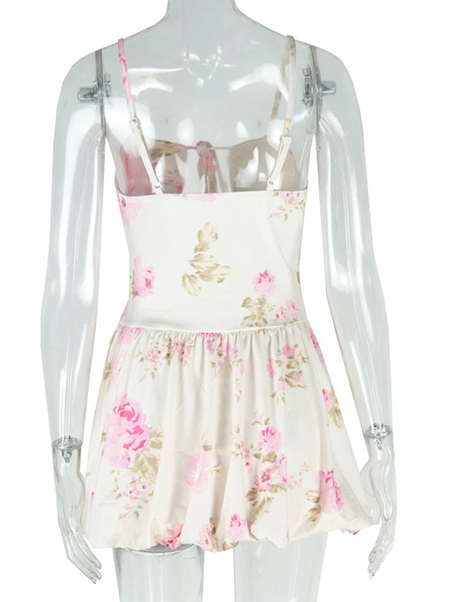 LIZAKOSHT  -  Hit Color Printing Tunic Dresses for Women Square Collar Sleeveless High Waist Elegant Sweet Dress Female Fashion Style New