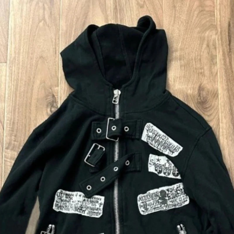LIZAKOSHT  -  Women's Autumn Tops Coat Spring Sweatshirt Hooded Zipper Retro Street Style Skinny Loose Casual Simple Advanced Design Fashion