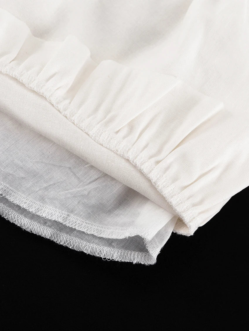LIZAKOSHT  -  White Summer Ladies Sleepwear Suit Strap Pajamas Square Collar Nightie Lace Up Nightgowns Shorts Casual Nightwear Set