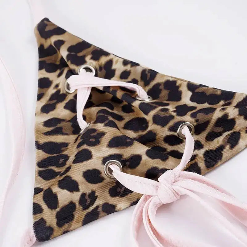 LIZAKOSHT  -  Women Leopard Print Bikini Set With Neck Strap Bra Patchwork Contrasting Low Waist Shorts Two Piece Set Summer Sexy Beach Suit