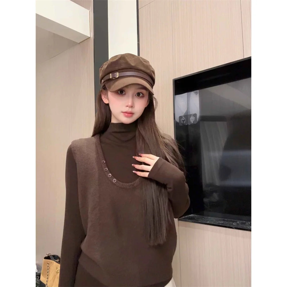 LIZAKOSHT  -  Autumn Winter Casual Sleeveless Gray Knitting Vest Korean Style Elegant Clothing Female Tops Women's Fashion Knitted Vest
