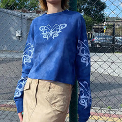 LIZAKOSHT  -  T-Shirt High Quality Tie-Dye Butterfly Print American Campus Style Women'S Pullover Sweatshirt Loose Slimming Hot Girl Top