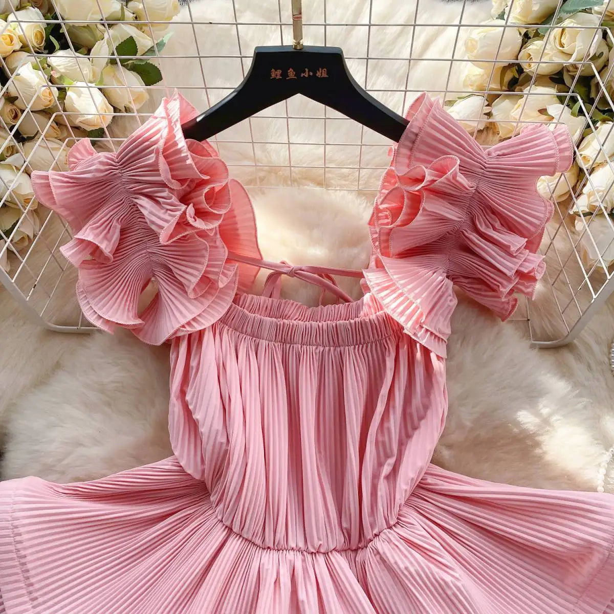 LIZAKOSHT  -  European Goods Small Shirt Explosion Heavy Pressed Ruffled Edge Halter Chiffon Shirt Slim Short Ruffled Swing Top Woman Tops