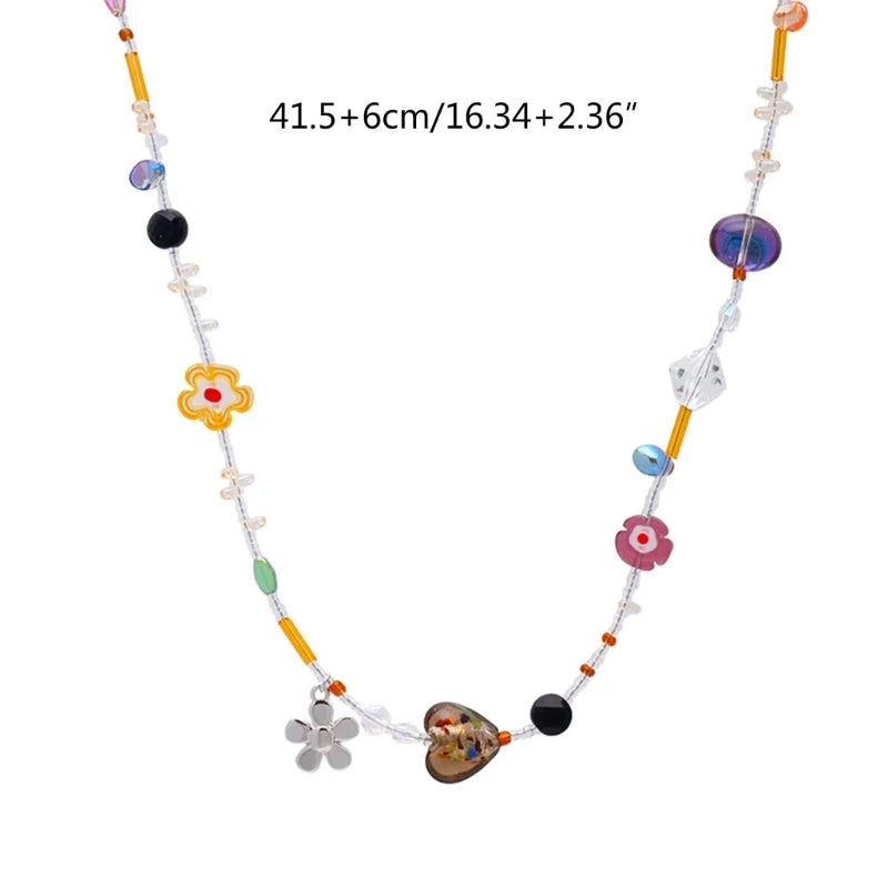 LIZAKOSHT  -  Beaded Clavicle Necklace Acrylic Flower Pendant Neckalces Elegant Accessory Women Neck Jewelry Suitable for Any Dropship