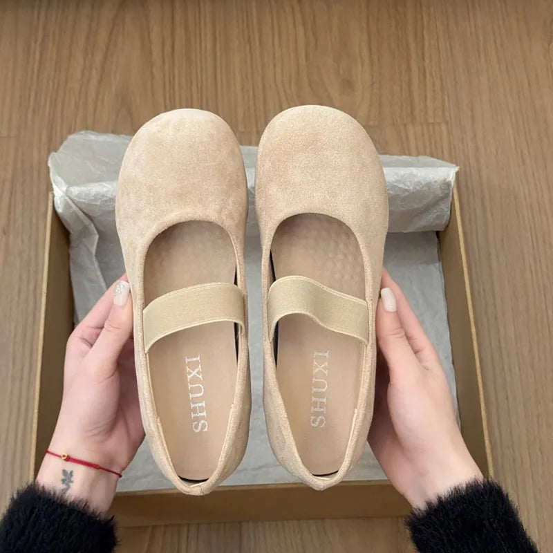 LIZAKOSHT  -    Spring Design Thick Heel Women Loafers Shoes Concise Shallow Round Toe Slip on Shoes Female Elegant Dress Ballet  Pumps