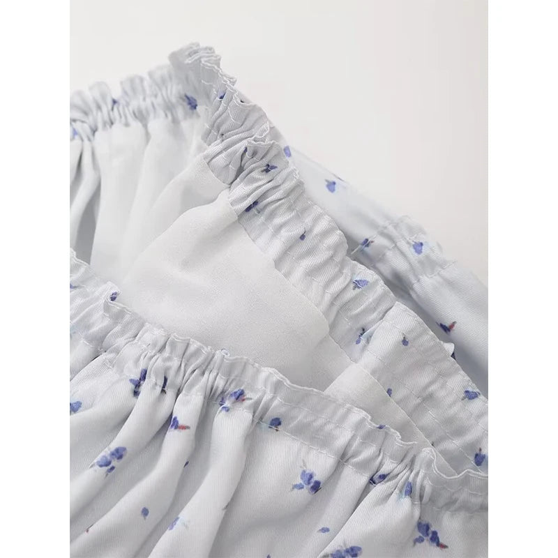 LIZAKOSHT  -  Summer 2024 Women Floral Print Satin Skirt Vintage Drawstring Mid Waist Female A-line Mini Skirt  Holiday