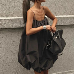 LIZAKOSHT  -  Summer French Elegant Black Loose Sling Women's Dress