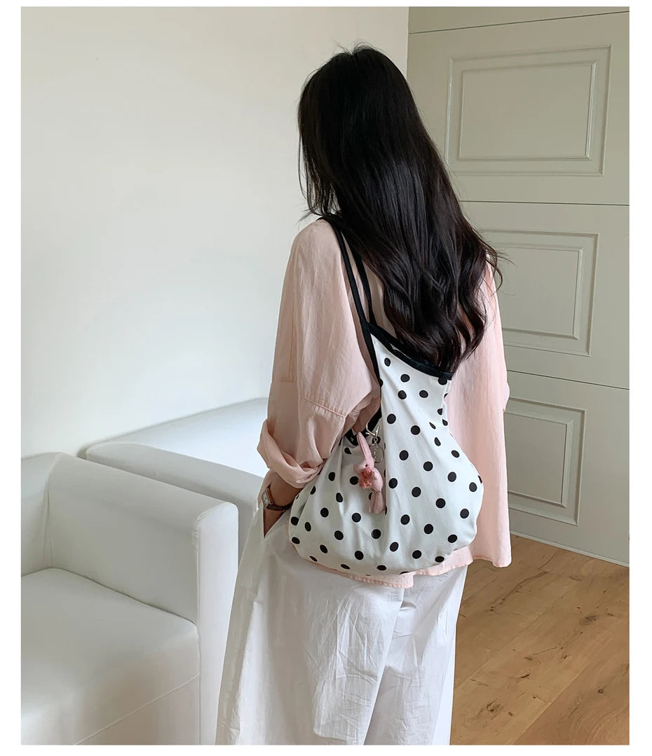 LIZAKOSHT  -  Fashion Wave Dot Shoulder Bag Versatile Large Capacity Commuter Tote Bags Casual Cotton Handbag