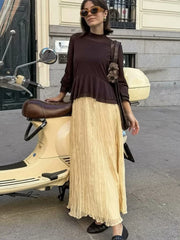 LIZAKOSHT  -  Fashion Women's Pleated Skirts 2025 Summer Chic Causal Elastic Waist Solid Skirts Sweet Ladies High Street Skirts