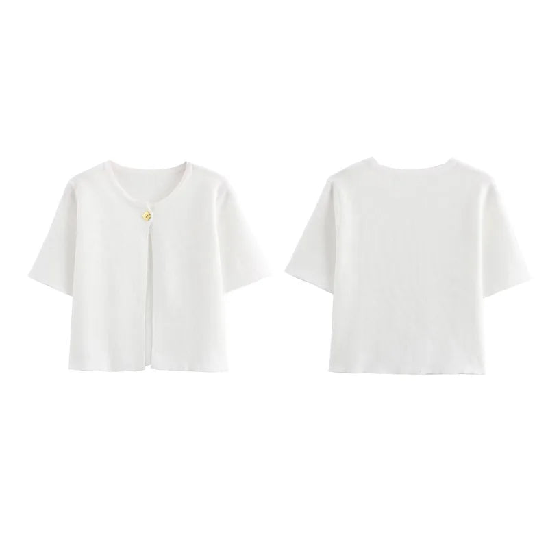 LIZAKOSHT  -  Elegant Knitted Single Breasted Cardigan Women Casual O-neck Short Sleeve Sweater Sweater 2025 Spring All-match Lady Knitwear