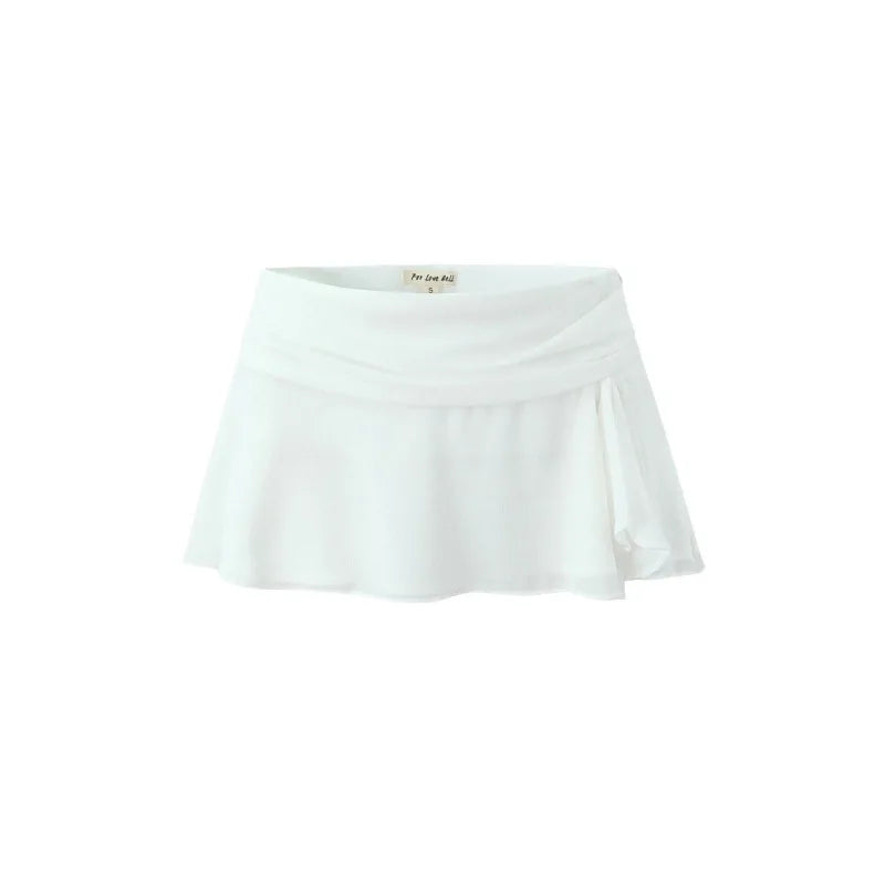 LIZAKOSHT  -  Women Waistband Ruched  Frisky Ruffle Chiffon Slit Mini Skirt