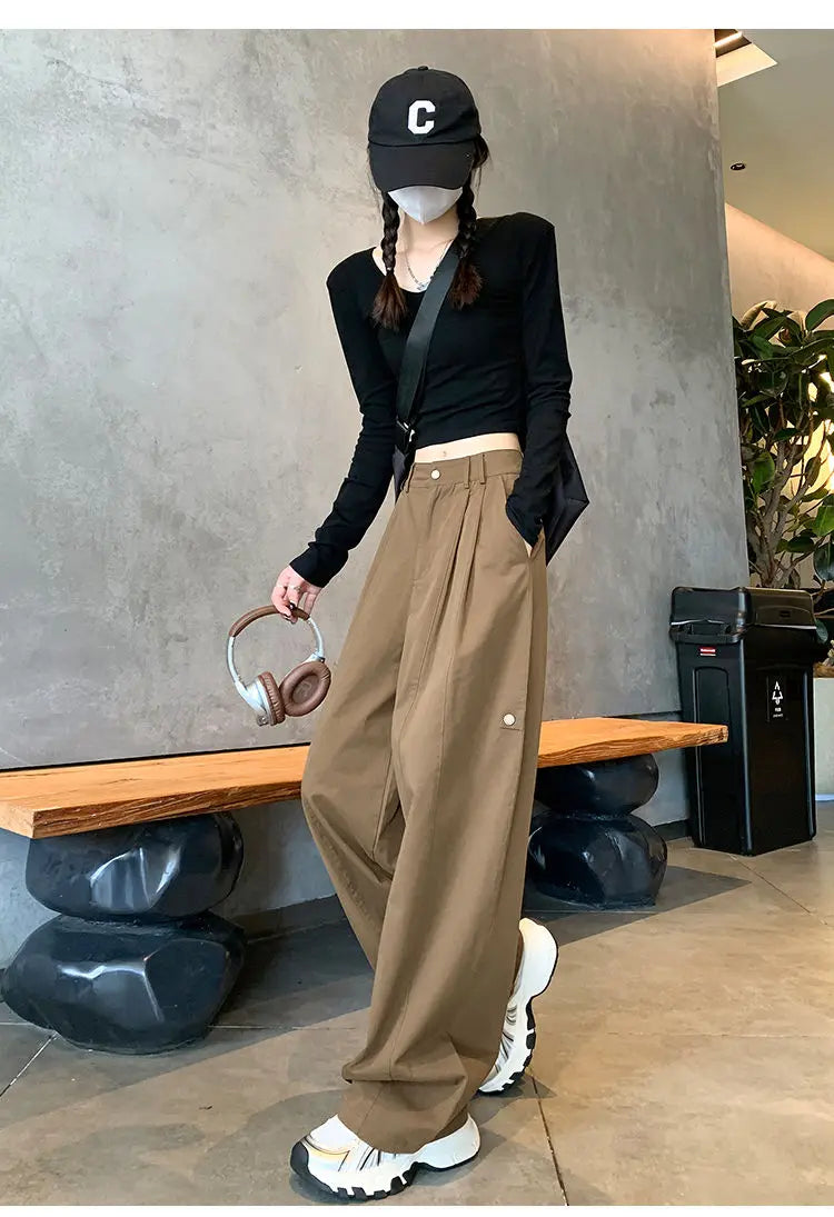LIZAKOSHT  -  Women Clothing Vintage Streetwear Y2K Oversized Wide Leg Cargo Pants Female Casual Solid High Waist Straight Trousers Pantalones