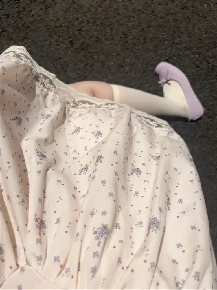 LIZAKOSHT  -  Floral Print Mini Dress Women's French Style Puffy Sleeve Fresh Gentle Short Skirt Pure Desirable Sexy Casual Daily Wear