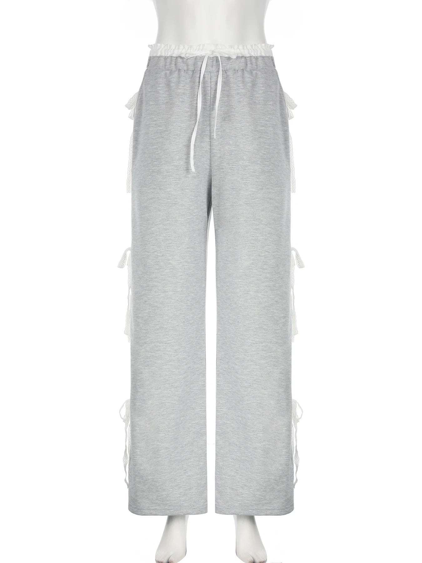 LIZAKOSHT  -  Casual Lace Patchwork Sweatpants Harajuku Wide Leg Gray Pants Y2k Streetwear Solid Trousers Korean Loose Ckothing 2024