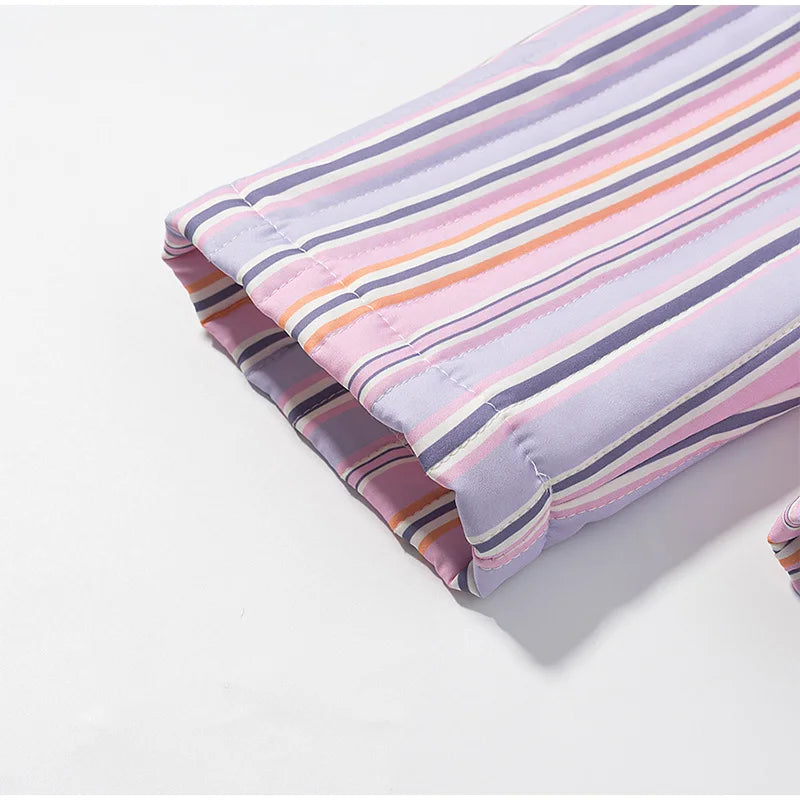 LIZAKOSHT  -  Chic Colorful Striped Lapel Collar Jacket Women Full Sleeve Zipper Patch Pockets Coat 2025 Autumn Female Chic Casual Outerwear