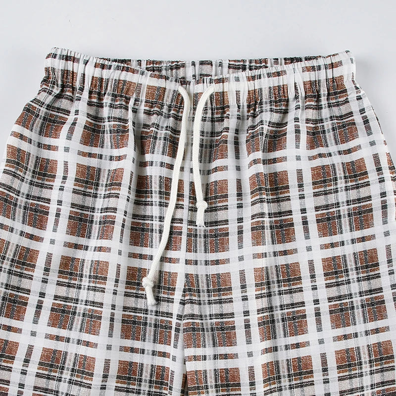 LIZAKOSHT  -  Streetwear Drawstring Plaid Pants Elastic Waisted Fashion Casual Sweatpants Harajuku Aesthetic Y2K Straight Pants