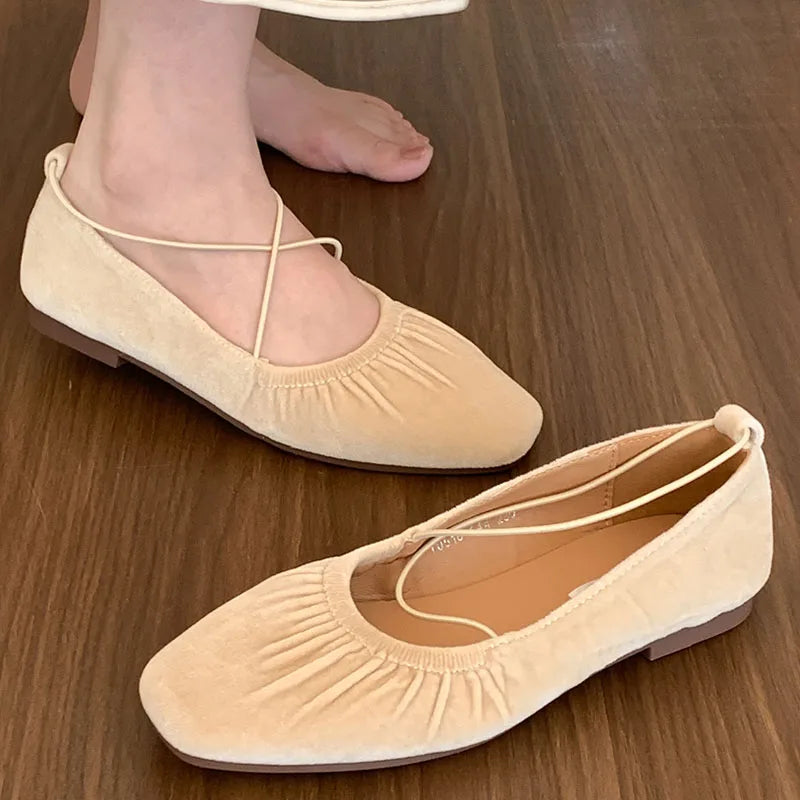 LIZAKOSHT  -  Autumn Women Flat Shoes Fashion Pleated Ladies Elegant Slip On Mary Jane Shoes Soft Sole Outdoor Dress Ballerinas New Shoes