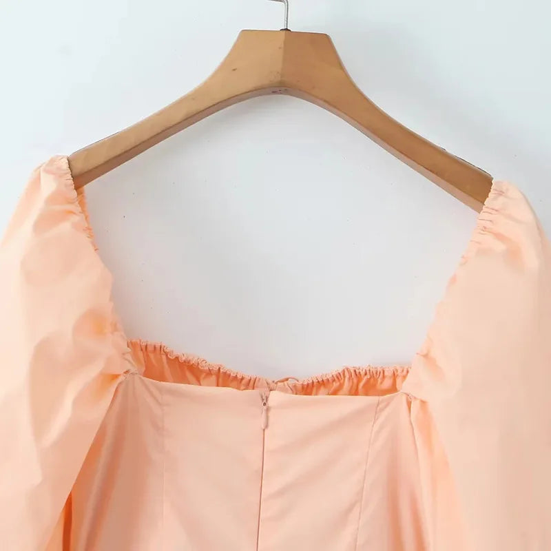 LIZAKOSHT  -  Fashion Sweet Style Dress Women's Autumn Bubble Sleeve Splicing Design Pleated Skirt