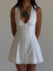 LIZAKOSHT  -  Summer Vintage clothes button up V neck Dress Women white lace Mini Dresses for woman Sleeveless Dress Graduation red plaid