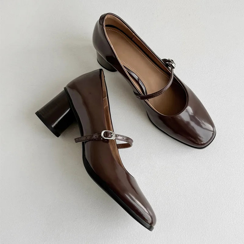 LIZAKOSHT  -  Fashion Pumps New High Quality True Leather Mary Jane Shoes Round Toe Shallow Mouth High Heels Modern Women's Shoes