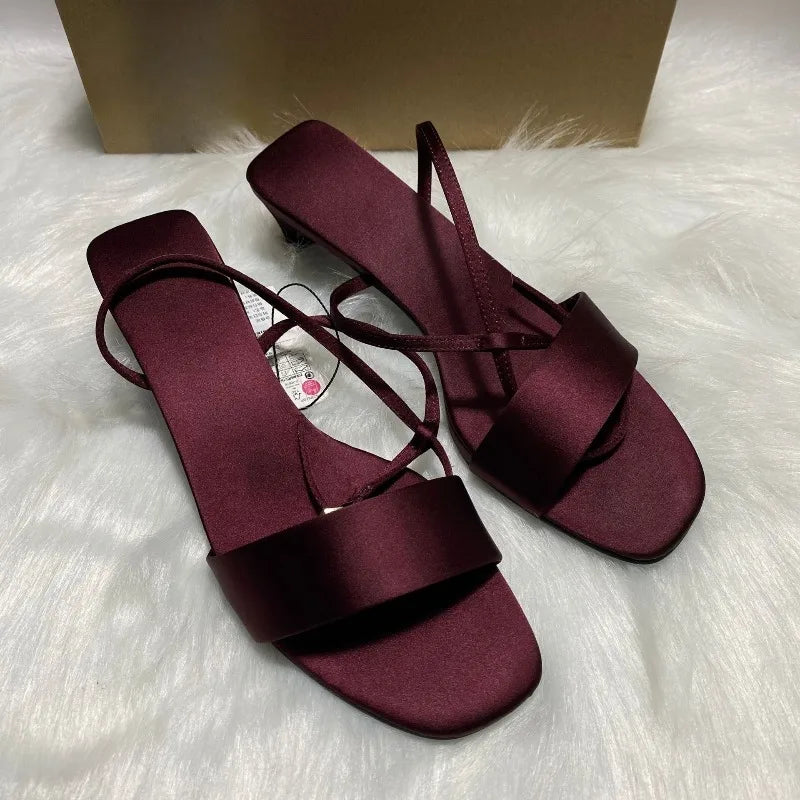 LIZAKOSHT  -  Luxury Satin Ankle Strap Low Heels Women Modern Sandals Summer Elegant Open Toe Brand Designer Large Size Female Office Shoes
