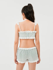 LIZAKOSHT  -  Kawaii Summer Two-Piece Top Shorts Suits Y2K Aesthetic Clothes Women Girls Lace Trim Straps Crop Tops and Shorts Sets Streetwear