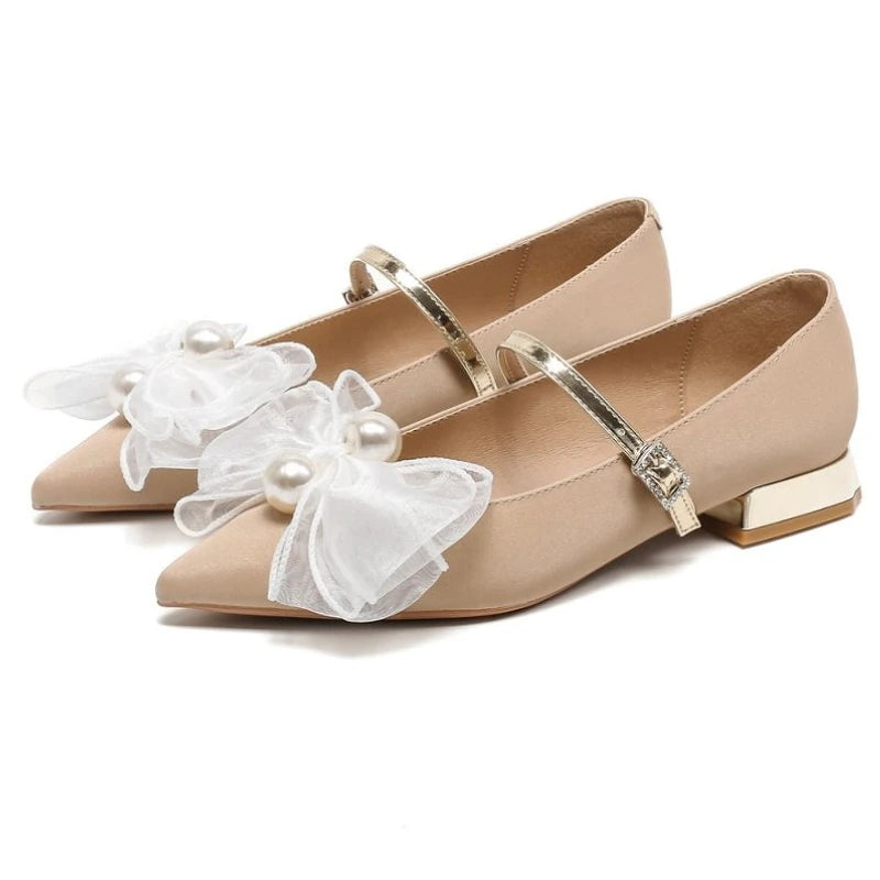 LIZAKOSHT  -  Bowknot Elegant Low Heel Mary Jane Shoes Women Buckle Shallow Fashion Dress Shoes Female Autumn Pointed Toe Pumps Women Shoes