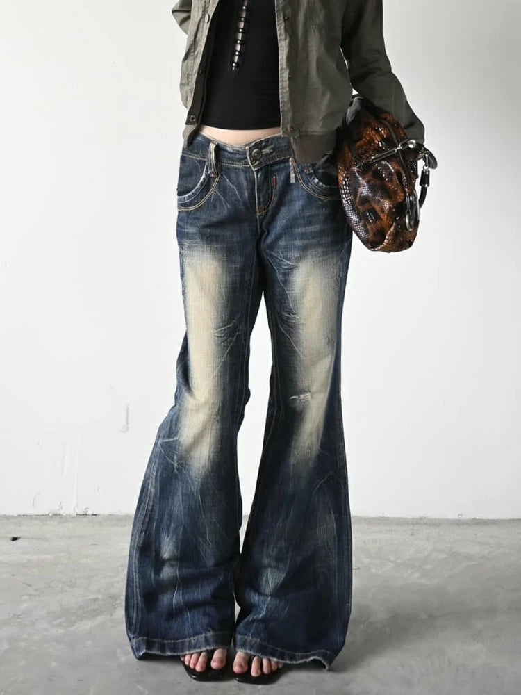LIZAKOSHT  -  American Vintage Y2K Flare Jeans Women Low Rise Slim Fit Bell Bottom Denim Pants Hot Girl Retro Fashion Chic Streetwear Trousers