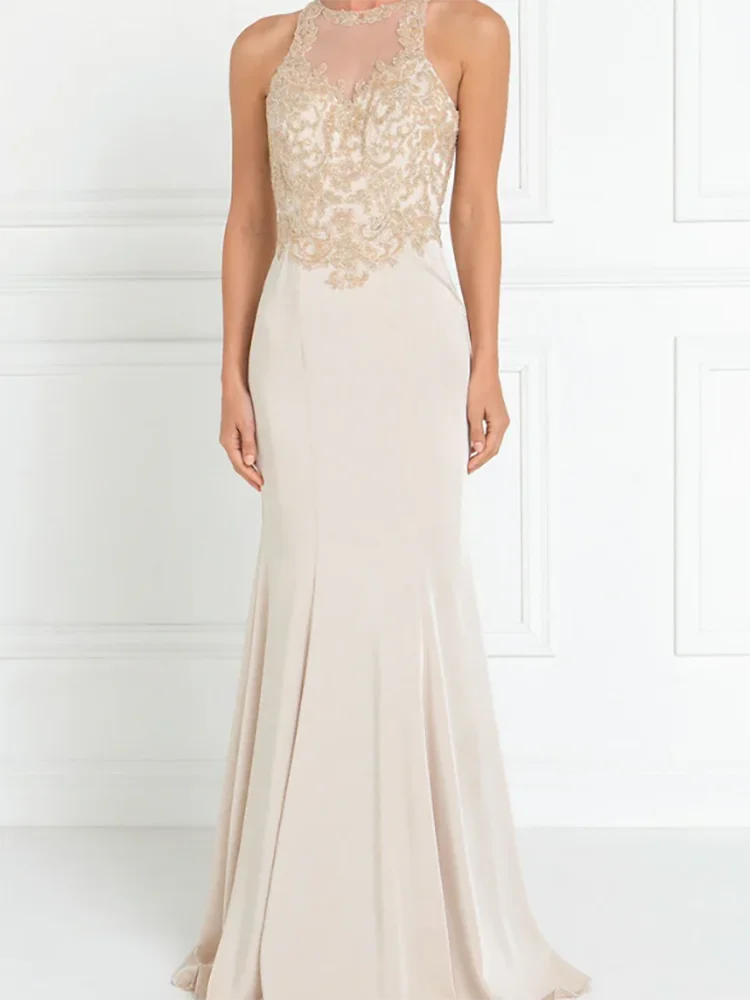 LIZAKOSHT  -  Classic O-Neck Sequined Appliquins Sleeeveless Mother Of Bride Wedding Dresses Bridal Gowns Customized