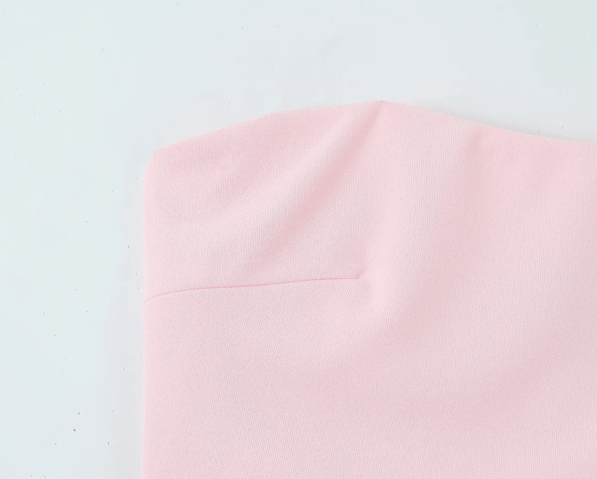 LIZAKOSHT  -  Elegant Ruched Strapless Dress Women Sexy Pastel Pink Off Shoulder Side Zipper Midi Dress 2025 New Summer Party Evening Dresses