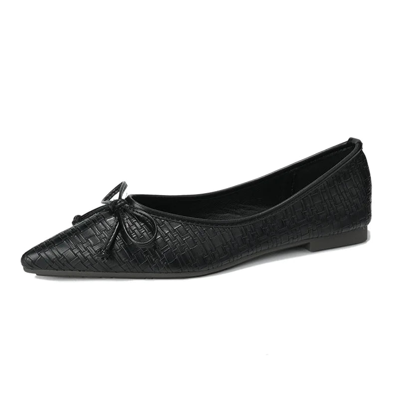 LIZAKOSHT  -  new designer leather waeved women flats bowtie slip on loafers silver plaid leather mocasines women working shoes size 42
