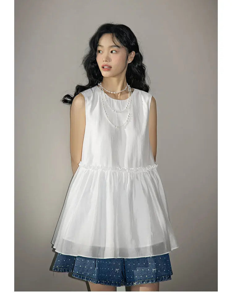 LIZAKOSHT  -  Sleeveless Doll Shirt with Ruffled Hem in Summer Slim Temperament Wind Vest Suspender Top Female