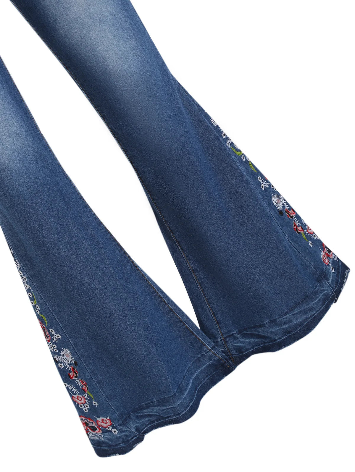 LIZAKOSHT  -  Womens Casual Flare Jeans Embroidery Flower Pockets Dark Wash Zipper Fly Denim Pants Fashion Long Pants