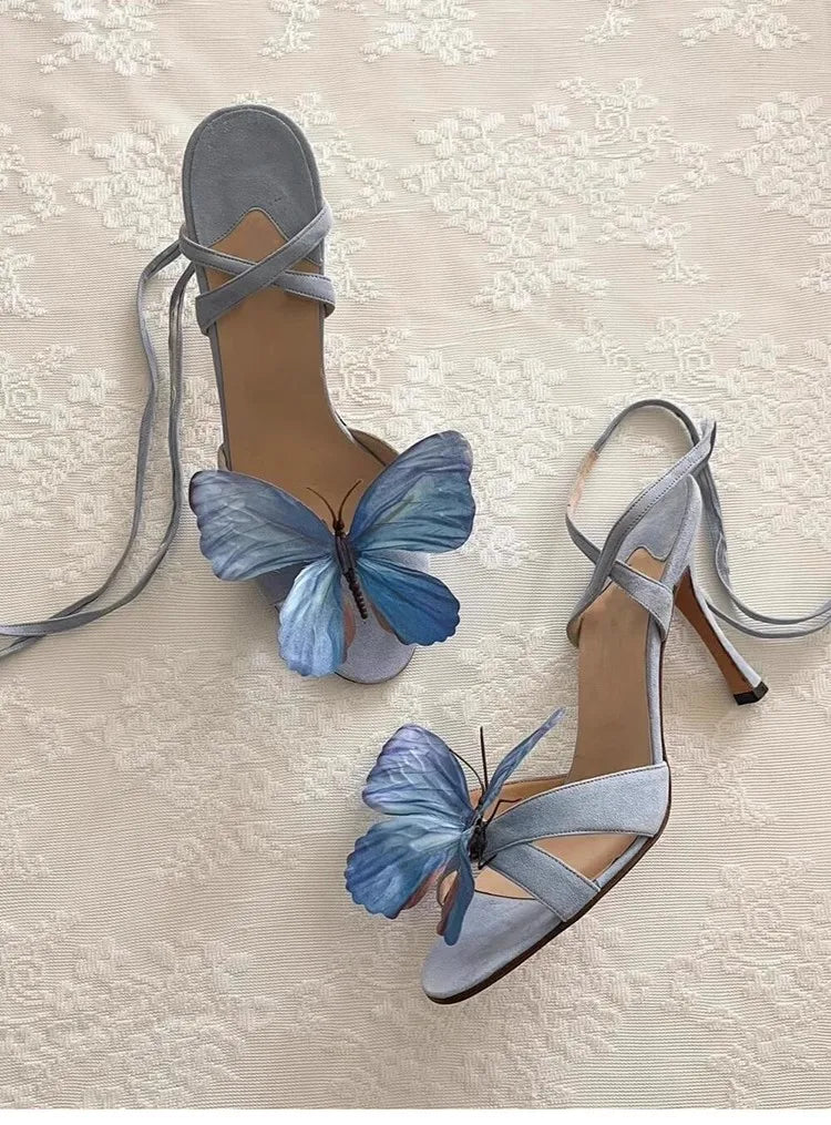 LIZAKOSHT  -  Niche 3D Butterfly Flower Sandals for Women New Summer French Fine Heel Sexy Open toed High Heels