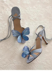 LIZAKOSHT  -  Niche 3D Butterfly Flower Sandals for Women New Summer French Fine Heel Sexy Open toed High Heels