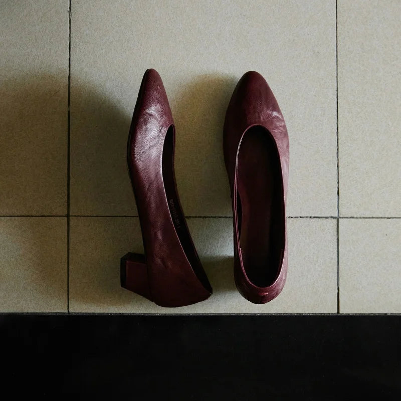 LIZAKOSHT  -  Fashion Pumps New High Quality Genuine Leather Shoes Simple Commuter Women's Heels Shoes Round Head High Heels Women