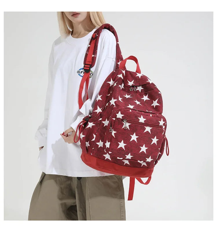 LIZAKOSHT  -  High-capacity Vintage Grunge Men Backpacks All Match Simple Fashion Star Letter Schoolbags Y2k Aesthetic Trendy Backpack Women