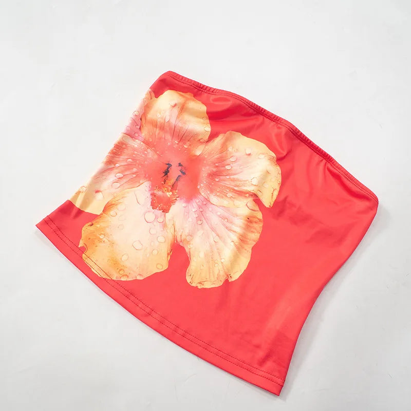 LIZAKOSHT  -  Strapless Flower Printed Crop Top Women's Clothing Sleeveless Tank Top Hottie Summer Streetwear