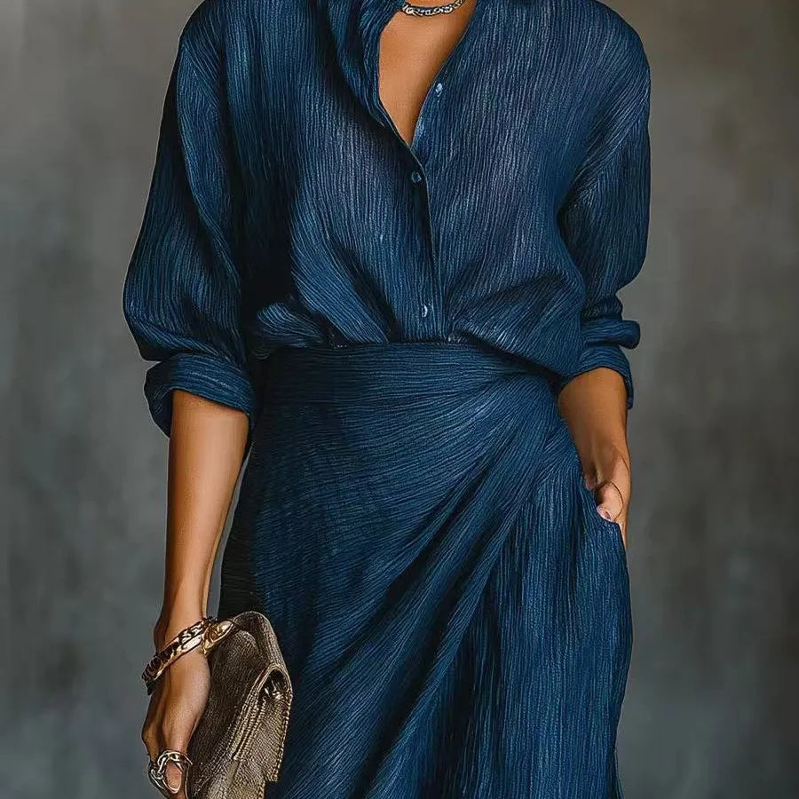 LIZAKOSHT  -  Autumn Long Sleeve Cardigan Top +Maxi Skirts 2 Pieces Sets Europe Americ Solid Elegant Simple Suit Fashion Woman Outfits