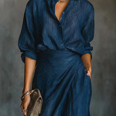 LIZAKOSHT  -  Autumn Long Sleeve Cardigan Top +Maxi Skirts 2 Pieces Sets Europe Americ Solid Elegant Simple Suit Fashion Woman Outfits