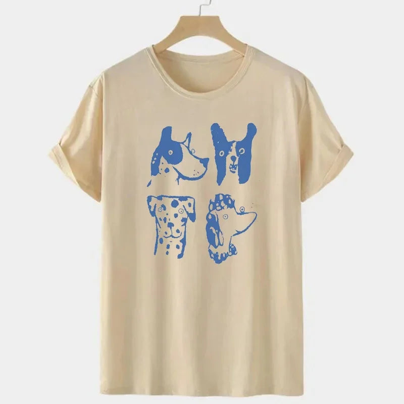LIZAKOSHT  -  Funny Women Short Sleeve Loose Cotton Casual Tops Cartoon Dogs Printing Kpop White T Shirts Crewneck Dog Lover's Tees Streetwear
