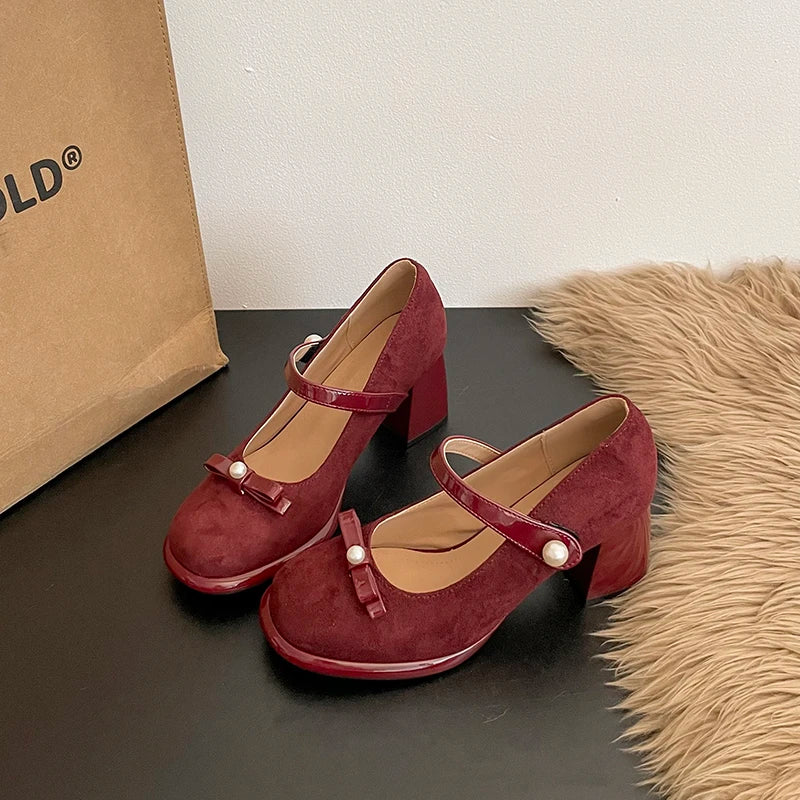 LIZAKOSHT  -  Designer Square Toe Women Lolita Mary Jane Shoes New Spring Ladies Elegant Butterfly-knot Thick Heel Wedding Party Pumps
