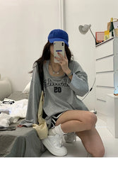 LIZAKOSHT  -  Sudaderas Spring Autumn Sweatshirt Halter Letter Print Loose 2 Piece Aesthetic Hoodies Women Retro Fashion Casual Y2k Streetwear