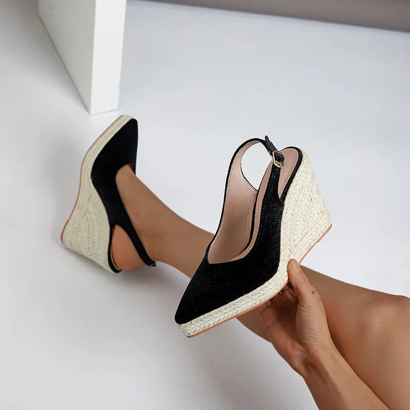 LIZAKOSHT  -  New Straw Wedges High Heels,Women Platform Pumps,Hemp Summer Shoes,Back Buckle Strap