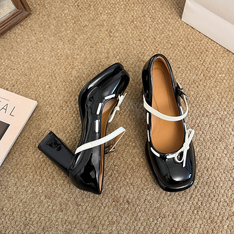 LIZAKOSHT  -  Platform Height Increase Women Mary Jane Shoes Ladies Elegant Thick Heel Dress Pumps Spring Ladies Leather Shoes
