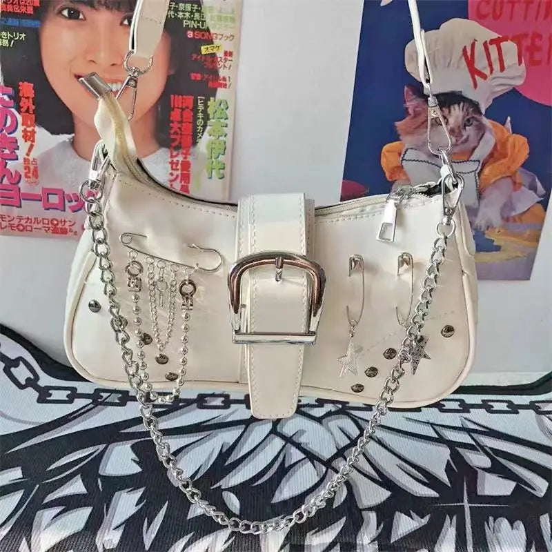 LIZAKOSHT  -  Fairy Grunge New Trendy Chain Star Hottie Cool Shoulder Crossbody Bag Korean Fashion Y2K  Punk Vintage Purses and Handbags