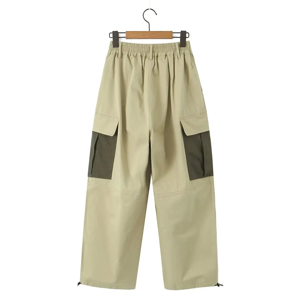 LIZAKOSHT  -  New American Retro Trousers Women Army Green Patchwork Harem Cargo Pants Fashion Blogger Ladies Casual